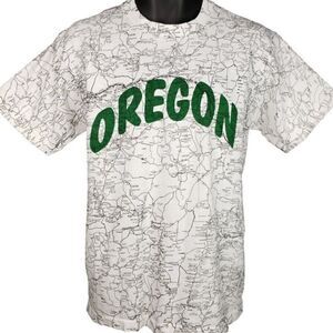 Oregon State Road Map T Shirt Vintage 90s All Over Print Made In USA Mens Size L